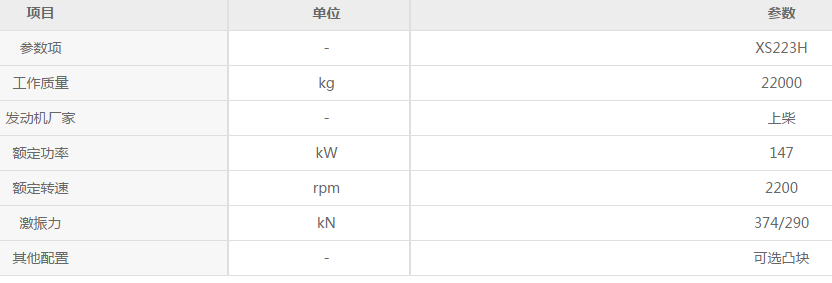 心博注册XS223H全液压单钢轮参数配置